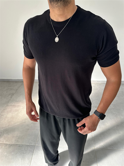 Siyah Renk Premium Kalite Basic Triko T-Shirt