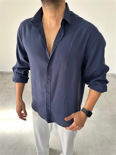 Modal Kumaş Lacivert Renk Oversize Kesim Gömlek