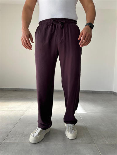 Modal Kumaş Mürdüm Renk Bel Kısmı Lastikli Basic Baggy Pantolon