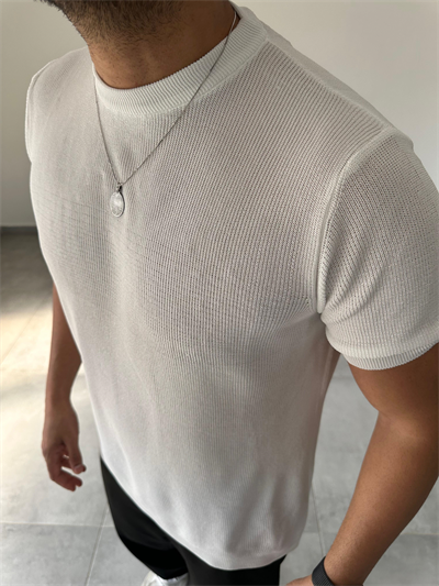 Beyaz Renk Selanik Örme Regular Fit T-Shirt