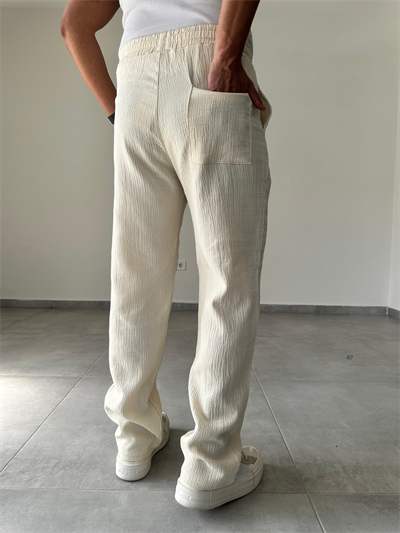 Bej Renk Müslin Keten Baggy Pantolon