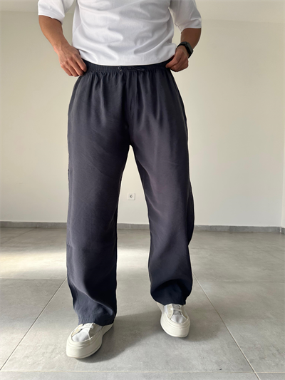 Tensel Kumaş Füme Renk Rahat Kesim İnce Baggy Pantolon