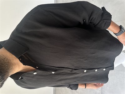 Ham Keten Oversize Kesim Siyah Renk Premium Keten Gömlek