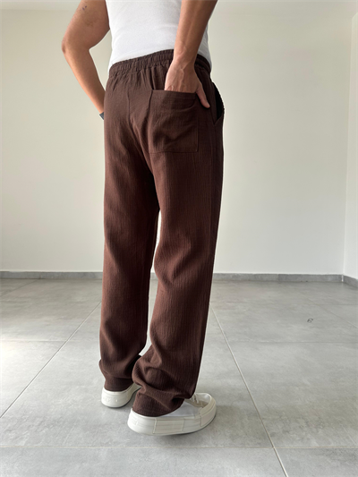 Kahve Renk Müslin Keten Baggy Pantolon