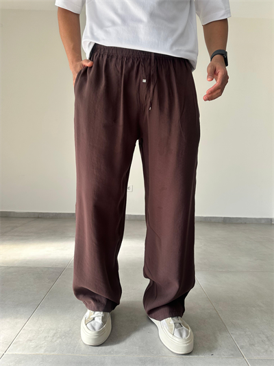 Tensel Kumaş Kahve Renk Rahat Kesim İnce Baggy Pantolon