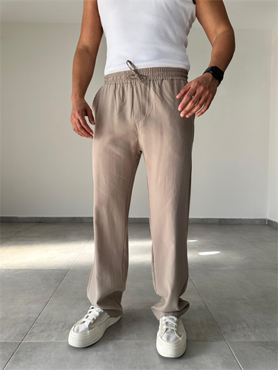 Modal Kumaş Taş Renk Bel Kısmı Lastikli Basic Baggy Pantolon