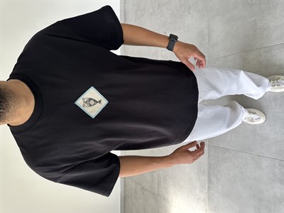 Siyah Renk Rather Be Here Nakış Ve Pantch Detaylı Oversize T-Shirt