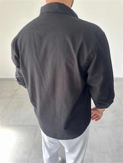 Siyah Renk Oversize Kesim Fresh Keten Gömlek