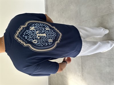 Lacivert Renk Nakış Ve Örme Harf Detaylı Oversize T-Shirt