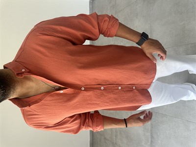 Kiremit Renk Oversize Kesim Fresh Keten Gömlek