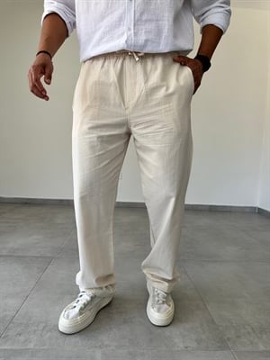 Gabardin Kumaş Bej Renk Rahat Kesim İnce Baggy Pantolon