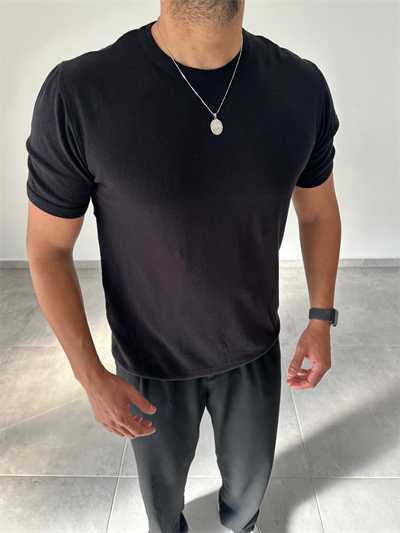 Siyah Renk Premium Kalite Basic Triko T-Shirt