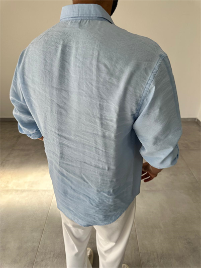 Modal Kumaş Bebe Mavisi Renk Oversize Kesim Gömlek
