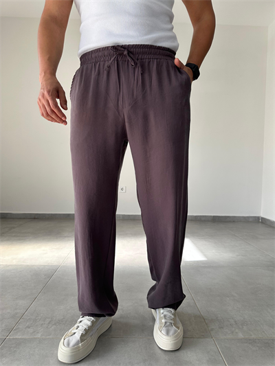Modal Kumaş Kahve Renk Bel Kısmı Lastikli Basic Baggy Pantolon
