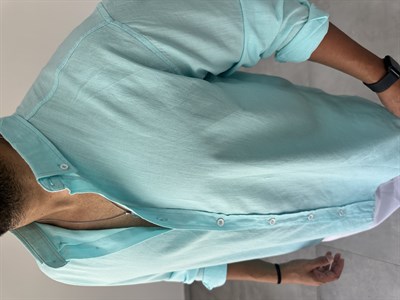 Turkuaz Renk Oversize Kesim Fresh Keten Gömlek