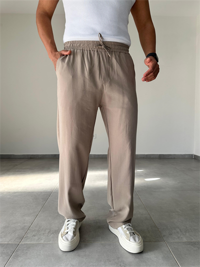 Modal Kumaş Taş Renk Bel Kısmı Lastikli Basic Baggy Pantolon