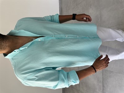 Turkuaz Renk Oversize Kesim Fresh Keten Gömlek