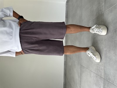 Yıkamalı Modal Kumaş Bol Kesim Mürdüm Renk Şort