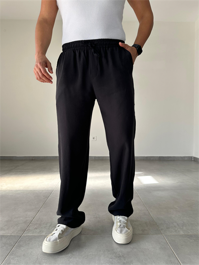 Modal Kumaş Siyah Renk Bel Kısmı Lastikli Basic Baggy Pantolon