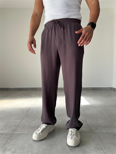 Modal Kumaş Kahve Renk Bel Kısmı Lastikli Basic Baggy Pantolon