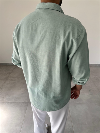 Mint Yeşili Oversize Kesim Fresh Keten Gömlek