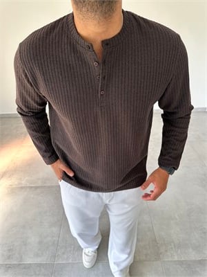 Kahve Renk Düğme Detaylı İnce Sweatshirt