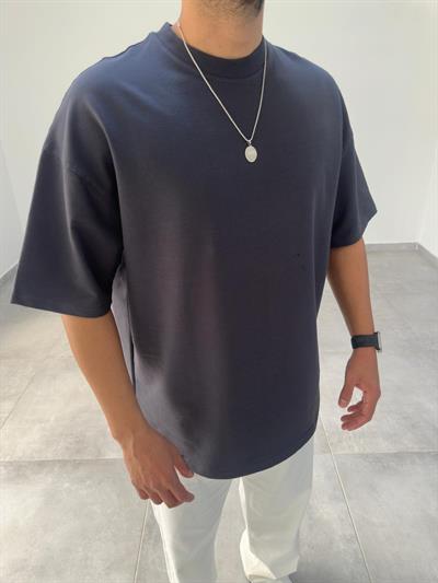 Füme Renk Bisiklet Yaka Oversize T-Shirt