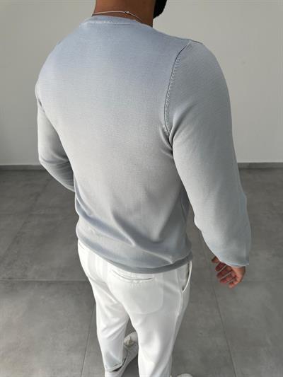 Gri Renk Bisiklet Yaka Uzun Kollu Basic Triko