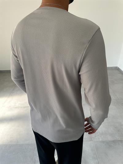 Gri Renk Kesik Yaka Detaylı Ottoman Kumaş Sweatshirt