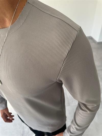 Gri Renk Kesik Yaka Detaylı Ottoman Kumaş Sweatshirt