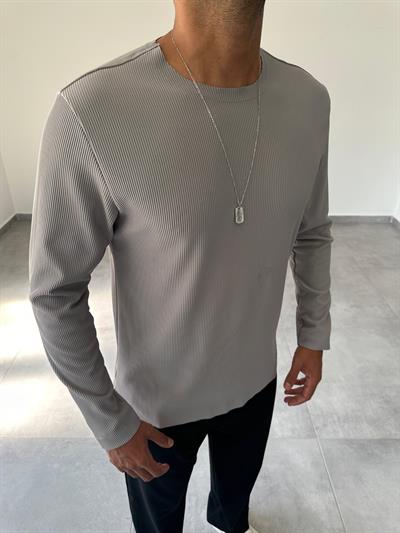 Gri Renk Kesik Yaka Detaylı Ottoman Kumaş Sweatshirt