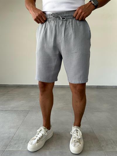 Gri Renk Müslin Kumaş Relax Fit Basic Şort