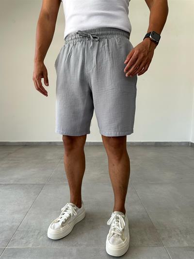Gri Renk Müslin Kumaş Relax Fit Basic Şort