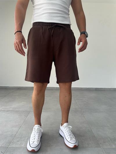 Kahve Renk Bel Kısmı Lastikli Rahat Kesim Keten Şort