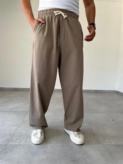 Kahve Renk Bol Kalıp Baggy Kesim Keten Pantolon