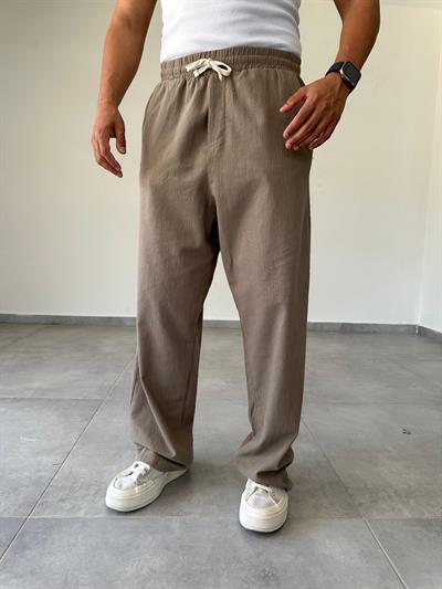 Kahve Renk Bol Kalıp Baggy Kesim Keten Pantolon