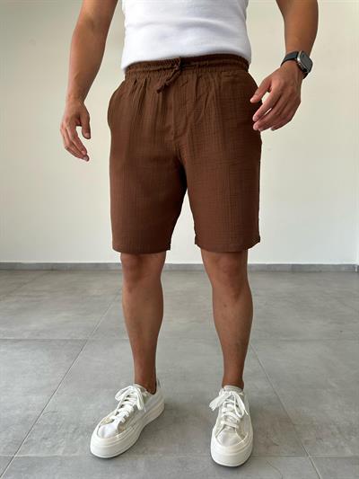 Kahve Renk Müslin Kumaş Relax Fit Basic Şort
