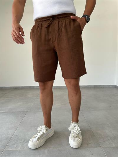 Kahve Renk Müslin Kumaş Relax Fit Basic Şort