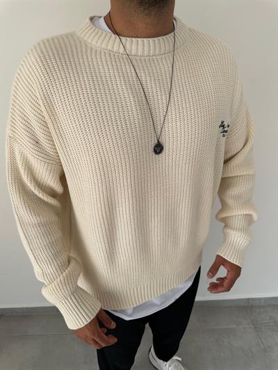 Krem Renk Los Angeles Nakış Detaylı Örme Triko