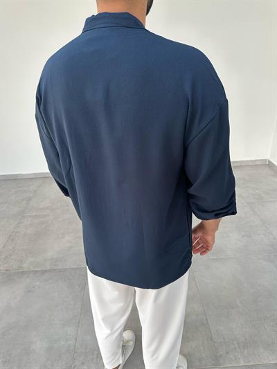 Lacivert Oversize Kesim Ayrobin Kumaş Gömlek