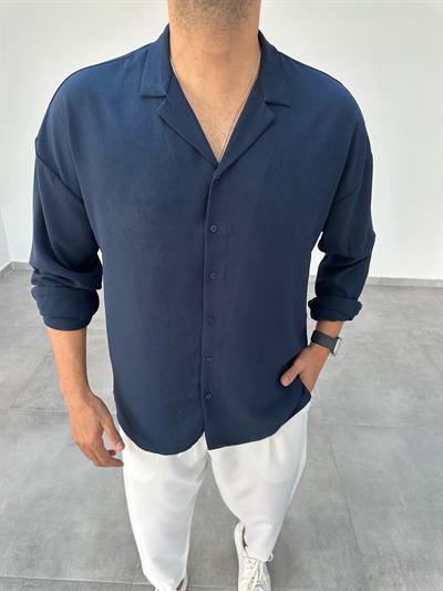 Lacivert Oversize Kesim Ayrobin Kumaş Gömlek