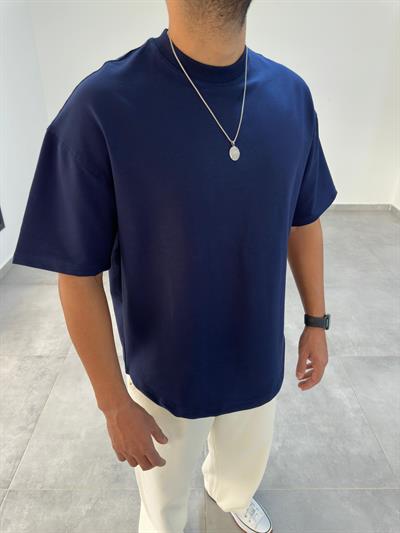 Lacivert Renk Bisiklet Yaka Oversize T-Shirt