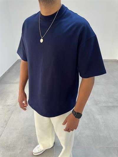 Lacivert Renk Bisiklet Yaka Oversize T-Shirt