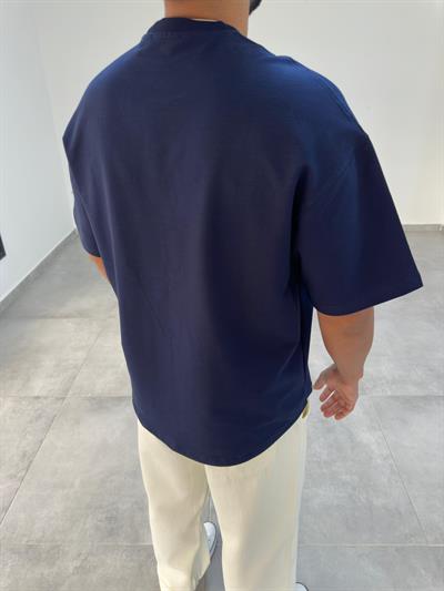 Lacivert Renk Bisiklet Yaka Oversize T-Shirt