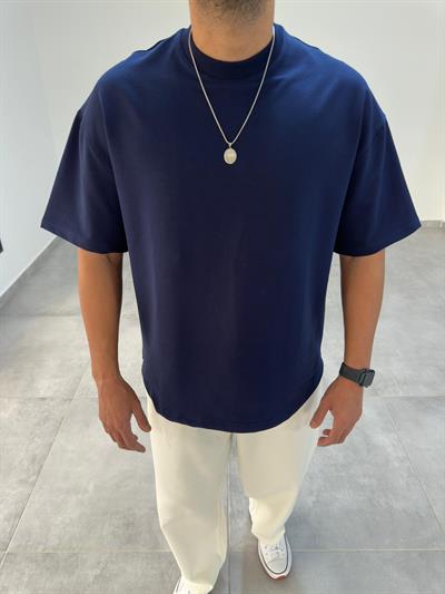 Lacivert Renk Bisiklet Yaka Oversize T-Shirt