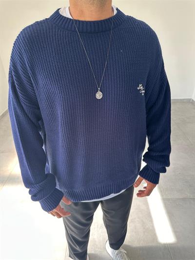 Lacivert Renk Los Angeles Nakış Detaylı Örme Triko