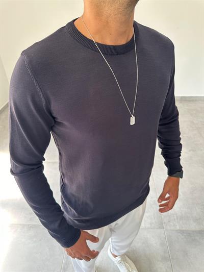 Lacivert Renk Örme Triko Basic Sweatshirt