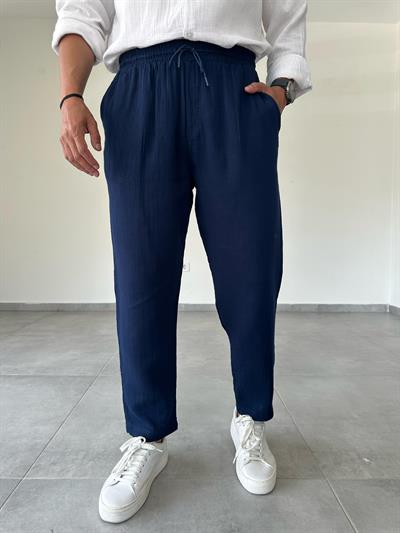 Lacivert Renk Relax Fit Müslin Keten Pantolon