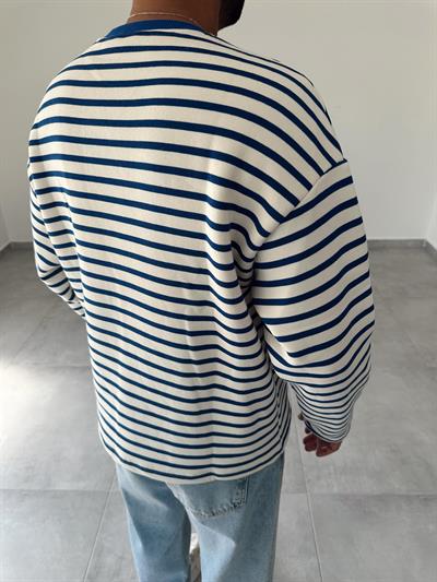 Lacivert Renk Royal Club Nakışlı Çizgili Sweatshirt
