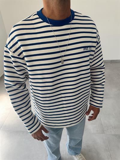 Lacivert Renk Royal Club Nakışlı Çizgili Sweatshirt